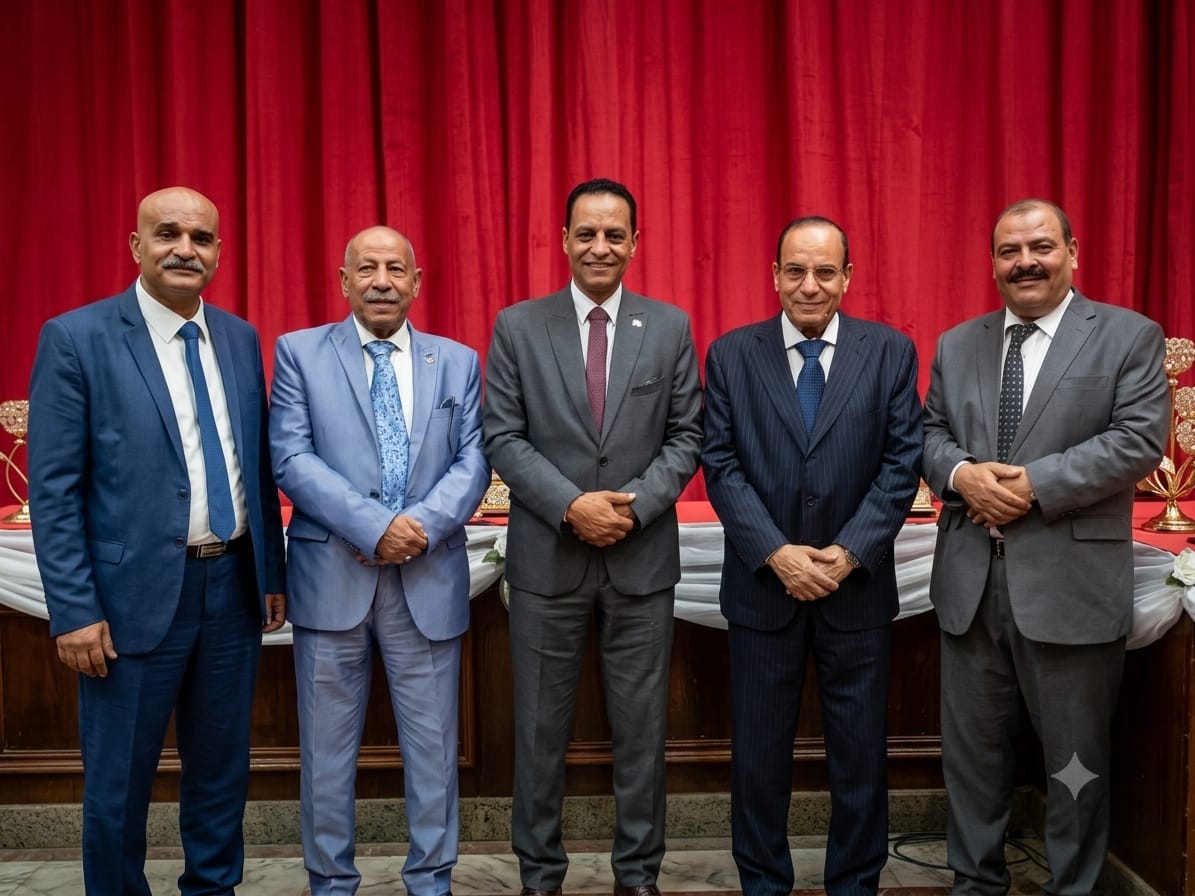 من اليمين أ. صابر عمران والمستشار بدوى علام وأ. محمد صلاح وأ. محمد عبد الله و أ . وجدى وزيرى